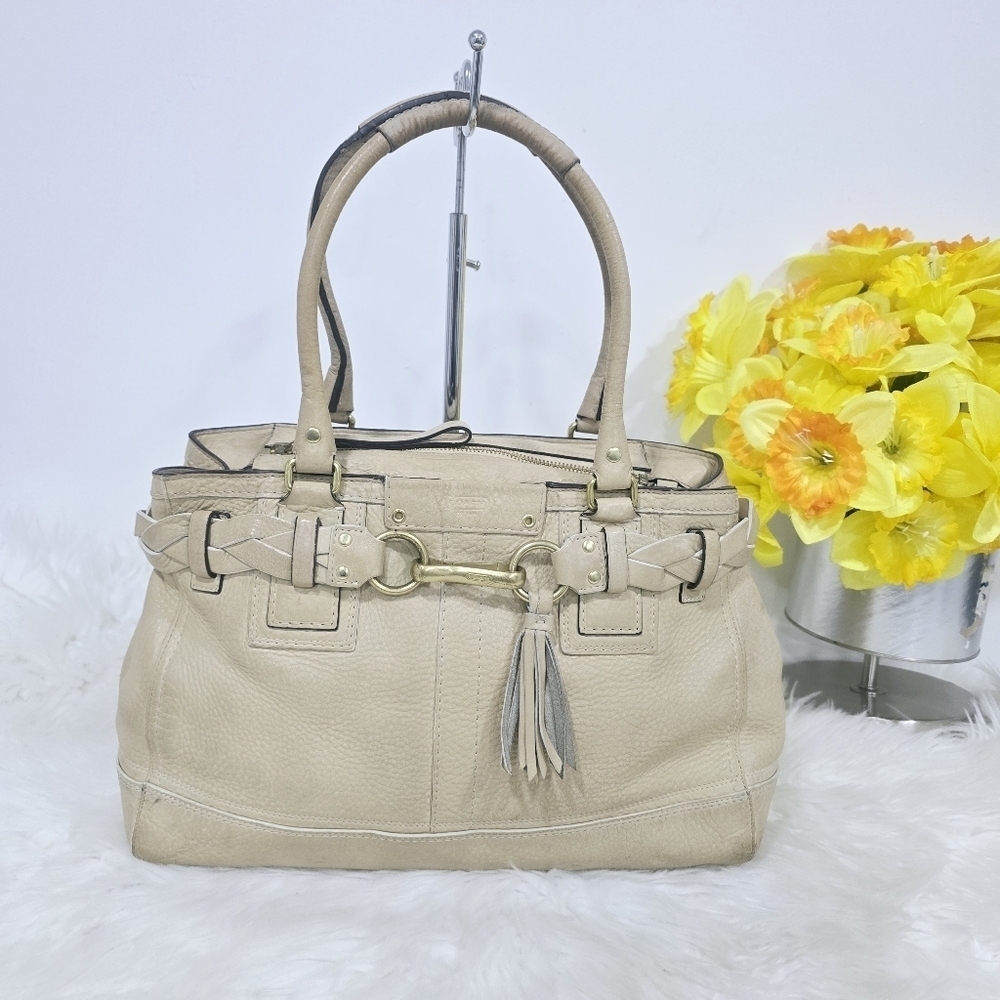 Coach Beige Leather Tassel Tote